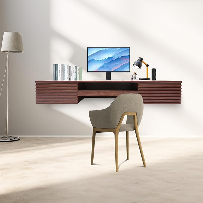 Wall Mounted Desk Render Mid-Century ModernDrop Down Table Floating Desk for Wall Laundry Room Bar Home Office Small Space (Walnut)