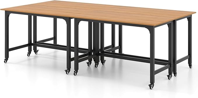 Giantex 8FT Conference Table 4 PCS 48 Rectangular Mobile Meeting Room Desk w/Removable Storage Bag &amp 2 Hanging Hooks Rolling Modern Seminar Boardroom Table for Office Conference Room Natural