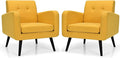 S AFSTAR Modern Upholstered Armchair Mid-Century Fabric Accent Chair with Rubber Wood Legs Leisure Lounge Chairs Living Room Furniture (2 Yellow)
