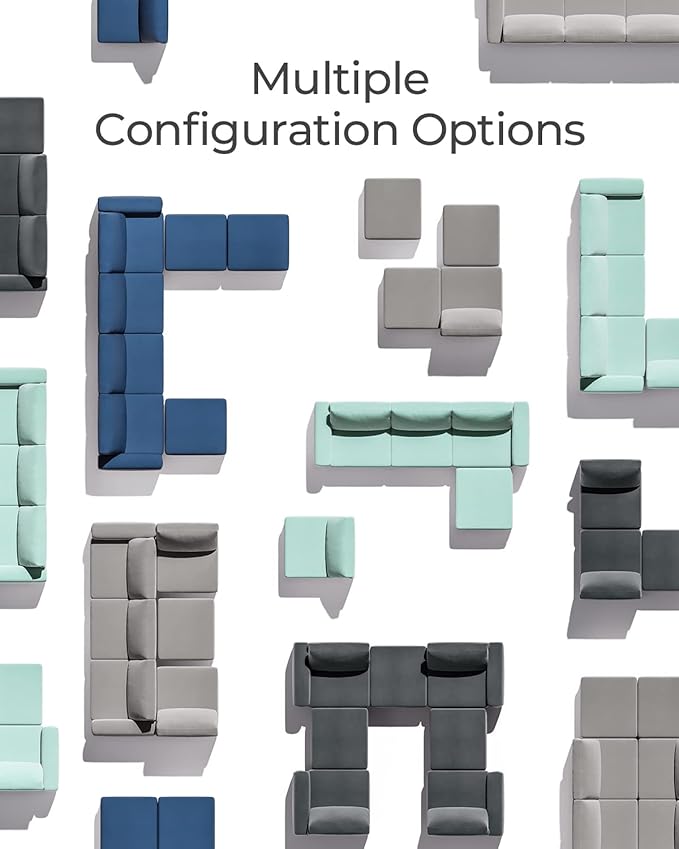 LINSY HOME Modular Sectional Sofa with Storage Washable Sectional Couch Covers Changeable Couch Ottoman to Extend Your Sofa Blue