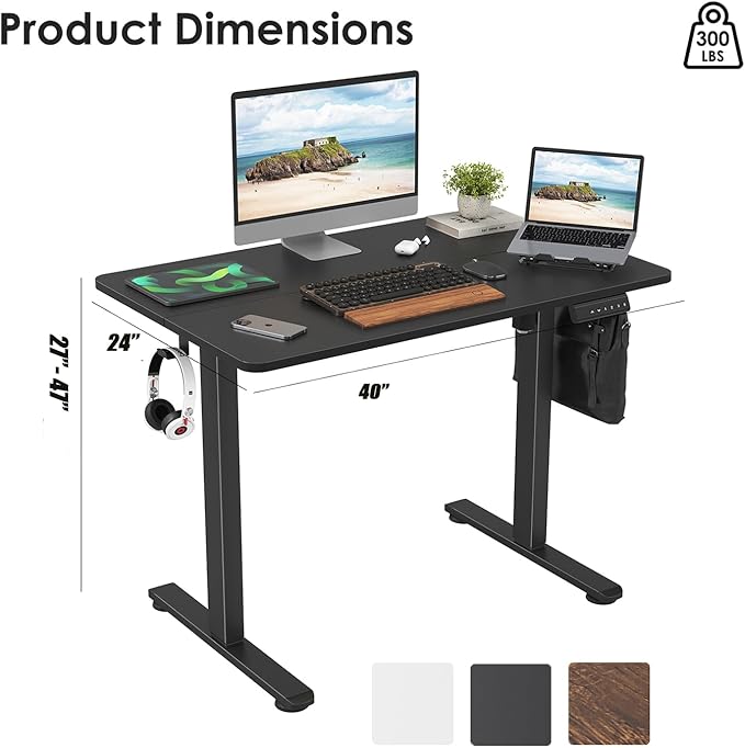 Standing Desk 40x24 Inch Sit Stand Desk Electric Height Adjustable Home Office Desks with Splice Board Ergonomic Rising Modern Lift Motorized Gaming Desktop Workstation (Black)