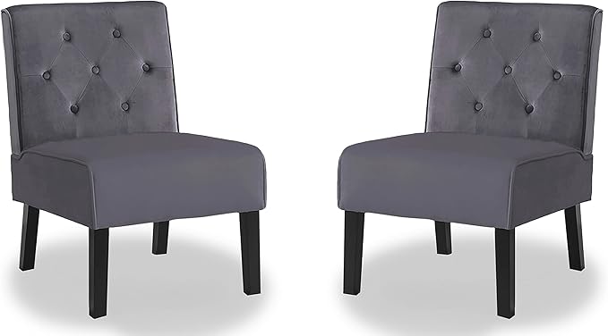 53 2Pcs Living Room Armless Button Tufted Pattern Accent Chair with Velvet Fabric and Premium High Density Foam Cushion Grey