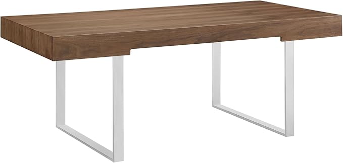 Modway Tinker Contemporary Modern Wood and Stainless Steel Office Desk With Two Drawers in Walnut