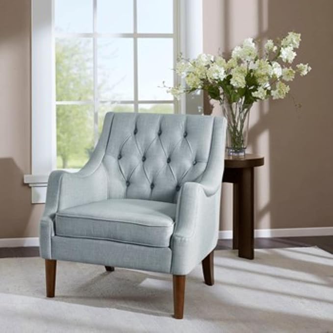 Madison Park Accent Chair for Living Room Upholstered Button Tufted Back Removable 5.75 T Seat Cushion Solid Wood Legs Modern Accent Armchair Family Room Furniture Bedroom Chair 29.25 W Blue