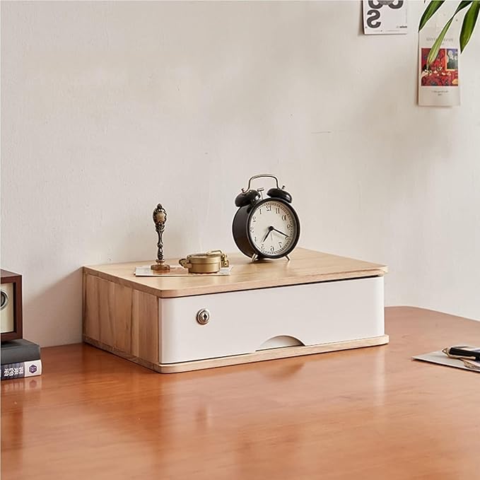 JIIPOREGJ Wooden Desktop Storage Box with Drawers - Sturdy File Cabinet Lockable Monitor Riser Chest of for Home/OfficeA-4 Drawer(A1 Drawer)