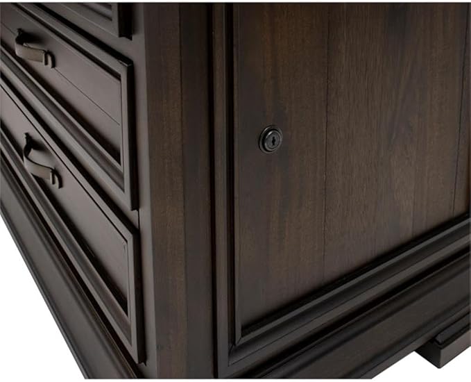 BOWERY HILL Executive Lateral Filing Cabinet with Solid Wood Plank Top in Brown Solid Wood Construction Sturdy and Durable Office or Home Use Secure Document Storage