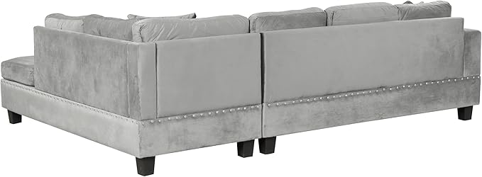 P PURLOVE Modern Sectional Sofa for Living Room Polyester L-Shape Couch with Storage Ottoman and 2 Pillows and Cup Holder Livingroom Sofa with Reversible Chaise for Apartment Studio (Gray)