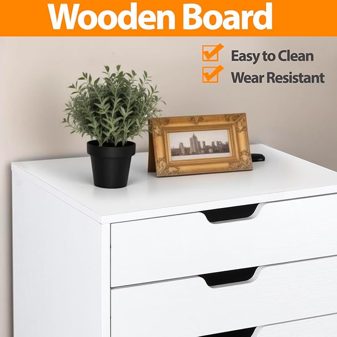 SUPER DEAL 5 Drawer File Cabinet for Home Office Wood Under Desk Filing Cabinet Mobile Printer Stand Rolling Storage Organizer with Lockable Casters for Apartment Small Spaces White