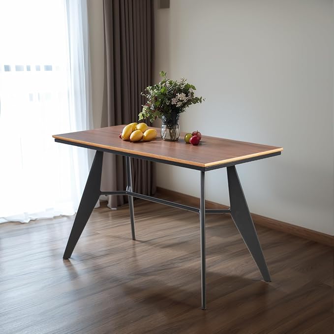 Modern Industrial Table with Heavy-Duty Steel Frame 47.3 x 23.6 Rectangular Tabletop Walnut Oak Finish Home Office Computer Desk Workstation Writing Desk Minimalist for Small Spaces