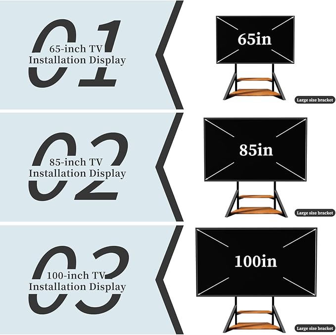 Floor TV Stand for 65-100 Inch TVsAdjustable Heights TV Mount Stands with Large Wood Shelf and WheelsModern Living Room Rolling TV Stand Up to 220 lbsVESA 800x600mmWalnut(VC-Z1188)