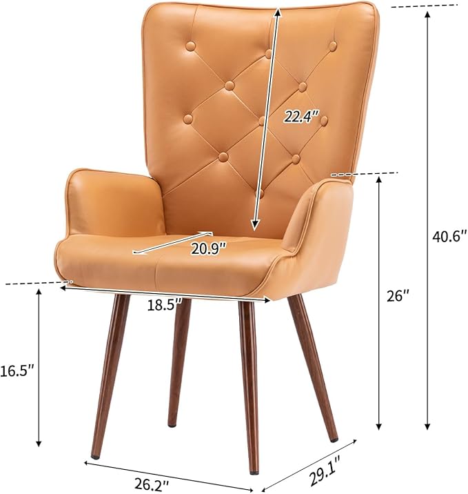 UNICOO - High Wingback Living Room Chairs Vintage Button Wingback Chair Velvet Side Chair Leisure Chair Wingback Reading Chair for Living Room Bedroom Waiting Room (Hermes Orange)