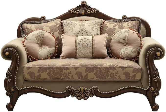 Acme Mehadi Upholstery Rolled Arm Loveseat with Queen Leg in Walnut