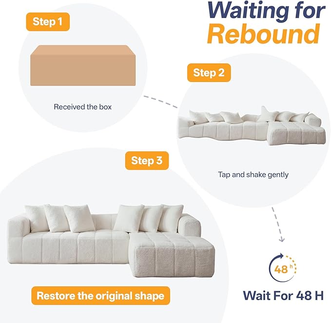 Modular Sectional Sofa Cloud Boneless Couch with Layered Cushion Upholstered Sofa in a Box Flexible Module Combination for Living Room No Assembly (White 108“)
