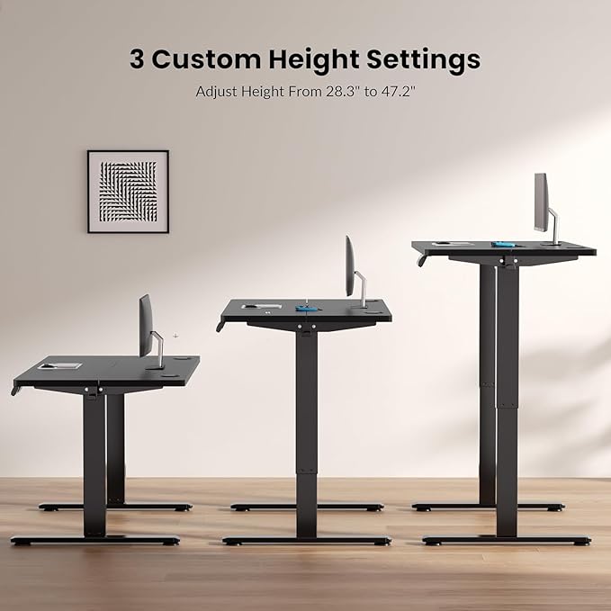Standing Desk Frame Electric Stand Up Desk Legs Frame 3 Memory Height Settings Height Adjustable Table Legs for Max 63″ x 39.4″ Desktop for Home Office Black Frame Only