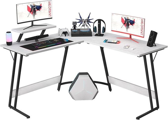 Homall L Shaped Gaming Desk Computer Corner Desk PC Gaming Desk Table with Large Monitor Riser Stand for Home Office Sturdy Writing Workstation (Classical White 51 Inch)