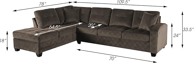 Homelegance Emilio 3-Piece Reversible Sectional with Ottoman - Chocolate