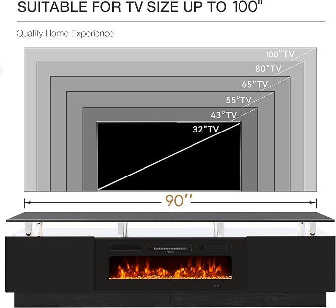 90 TV Stand for Living Room Large Entertainment Center &amp Media Console Fits TVs up to 100 Storage Cabinet with Shelves 50 Electric Fireplace