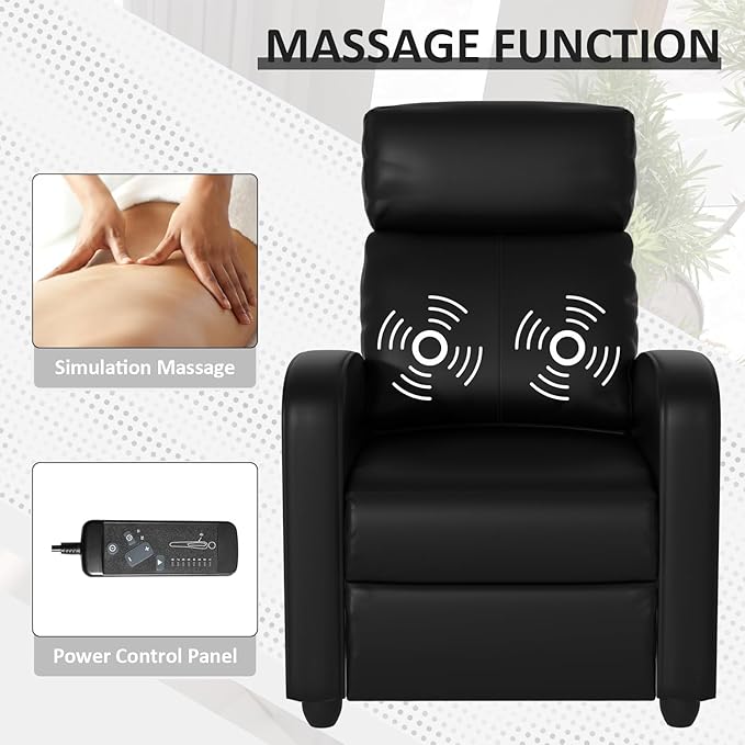 Massage Recliner Chair Single Sofa Chair with Remote Control Chair Recliner Lazy Recliner Chair Living Room Recliners with Pu Leather Padded Seat Backrest Recliner Chairs for Adults Black