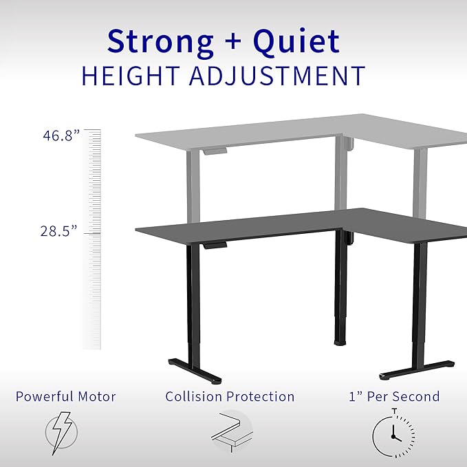 VIVO Corner Standing Desk 63 x 55 inch Reversible L-Shaped Workstation Electric Height Adjustment Home Office and Reception Rooms Dark Gray Table Top Gray Frame DESK-E3CTGG