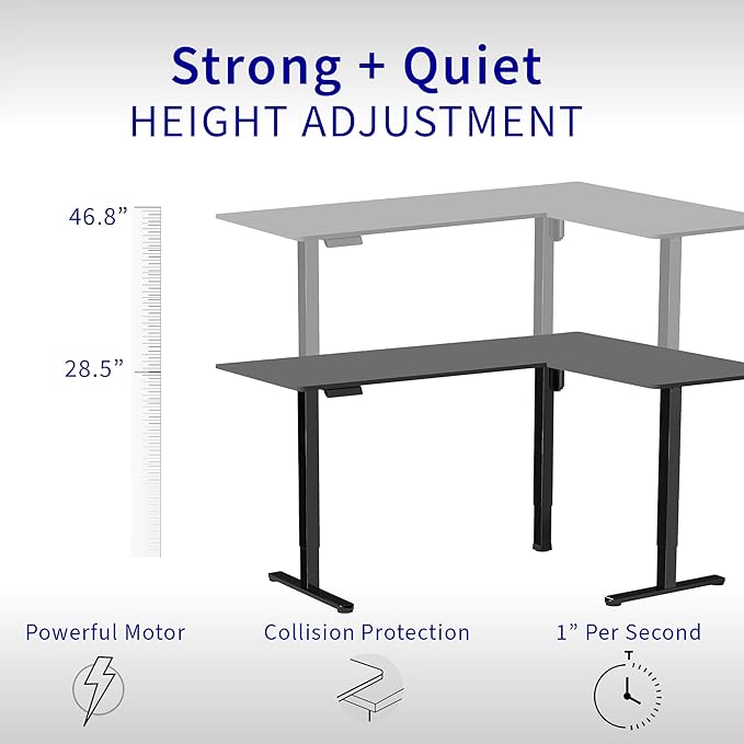 VIVO Corner Standing Desk 63 x 55 inch Reversible L-Shaped Workstation Electric Height Adjustment Home Office and Reception Rooms Dark Walnut Table Top Gray Frame DESK-E3CTGD