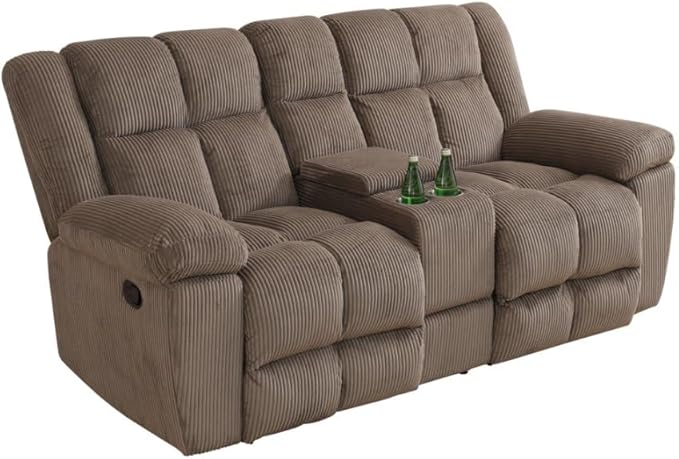 Corduroy Fabric Recliner Loveseat Manual Reclining Couch Comfy Recliner Loveseat Sofa with Cup Holders/Storage Modern 2 Seater Living Room Furniture for Home/Office (Brown 2 Seat)
