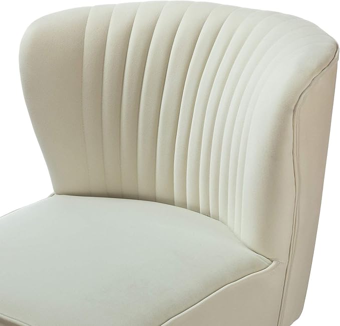 Tina's Home Modern Accent Chair Velvet Slipper Chair with Wingback Gold Legs Comfy Upholstered Fabric Armless Side Chair for Living Room Bedroom Vanity/Ivory