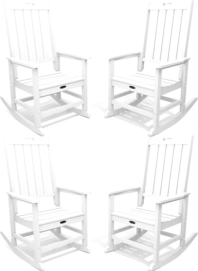 Oversized Rocking Chair Set of 4 Outdoor Rocking Chair for Adults All Weather Resistant Porch Rocker for Lawn Garden White