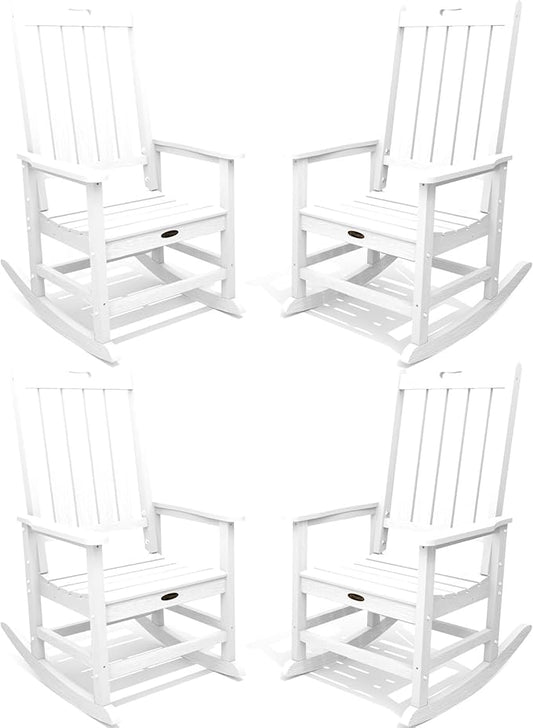 Oversized Rocking Chair Set of 4 Outdoor Rocking Chair for Adults All Weather Resistant Porch Rocker for Lawn Garden White