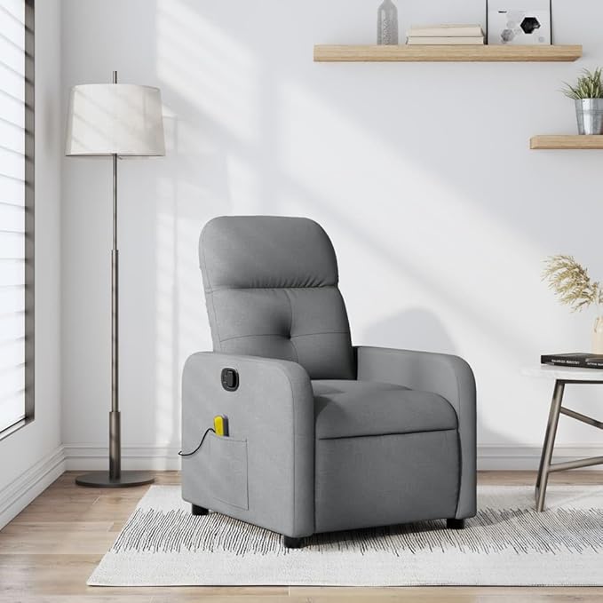 vidaXL Light Gray Fabric Massage Recliner - Manual Recline Armchair for Elderly 6-Point Vibration Comfort Padding Living Room Seating