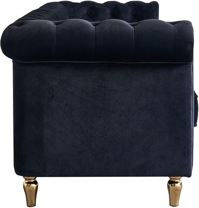 KEVINSPACE 84.64 Velvet Sofa Couch Upholstered Button Tufted 3-Seater Sofa with Curved Armrest Modern Chesterfield Curved Sofa for Livingroom Bedroom Furniture ApartmentBlack