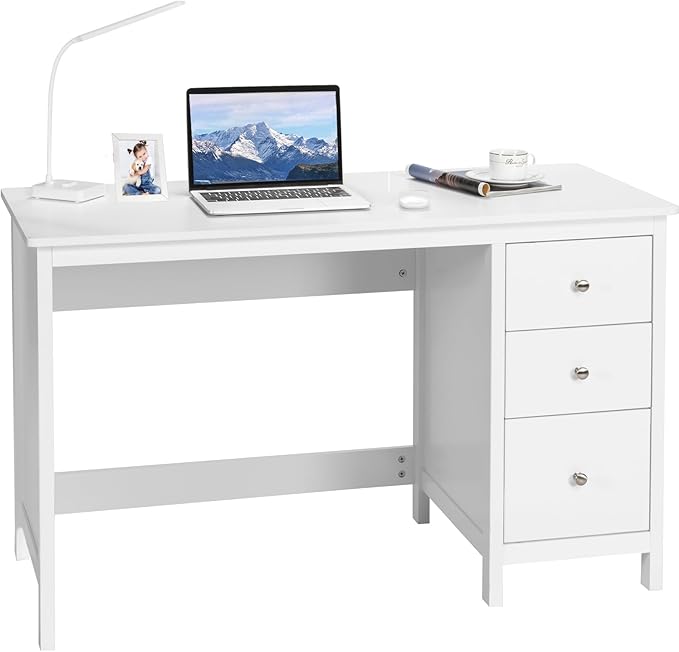 Computer Desk with Drawers 48’’ x 20’’ x 29.5’’ Home Office Computer Workstation Modern Executive Desks Teens Writing Study Table Laptop Desk for Bedroom Study Small Space (White)