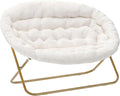 Flash Furniture Eleanor Double Saucer Chair with Folding Steel Frame Portable Oversized Saucer Chair for Dorm or Bedroom 56 Ivory Faux Shearling/Soft Gold Frame