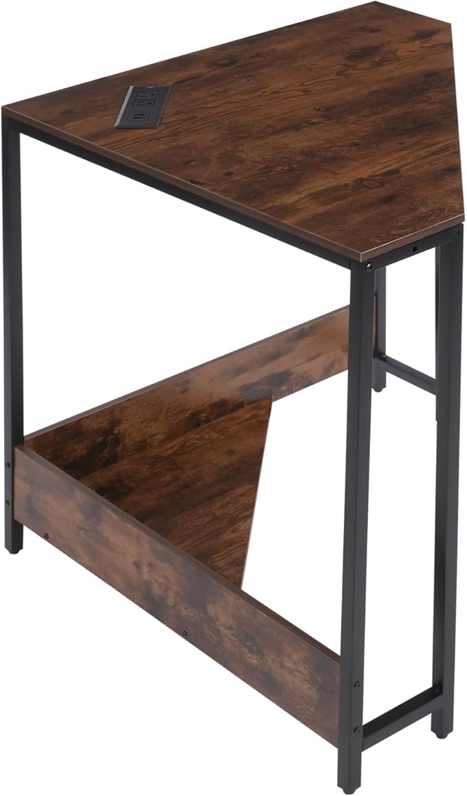 Corner Small Desk with Outlets Triangle Desk with Storage for Small Space Home Office Workstation Living Room Bedroom (Brown)