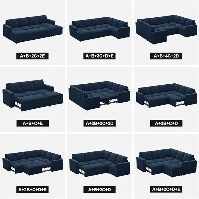 Belffin Velvet Storage Ottoman Module for Modular Sectional Sofa Armrest Module for Sectional Sleeper Sofa Bed Blue