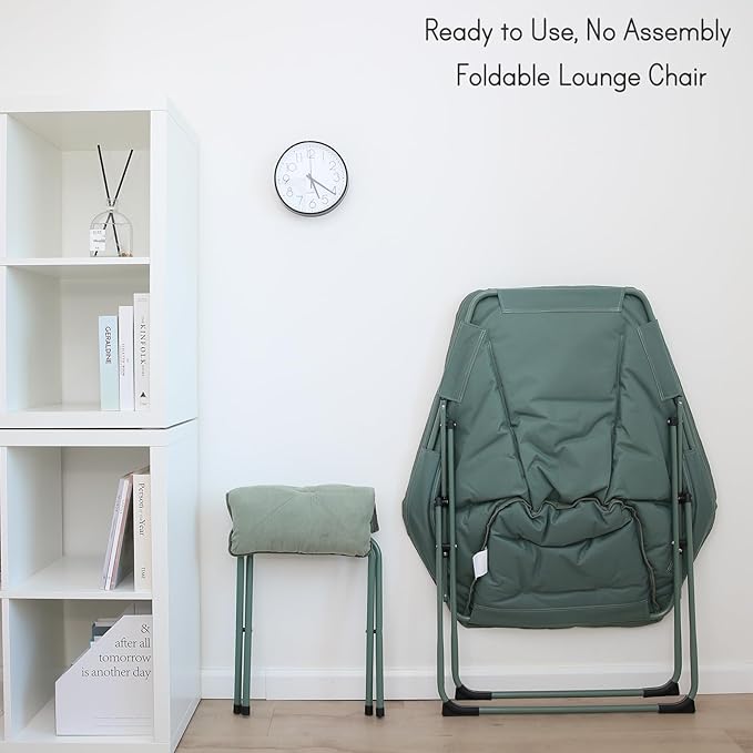 Hexagon Foldable Living Room Chair Saucer Chair for Adults Comfy Bedroom Lounge Chair Moon Chair Lazy Folding Chair for Dorm Rooms(Ottoman-Green)