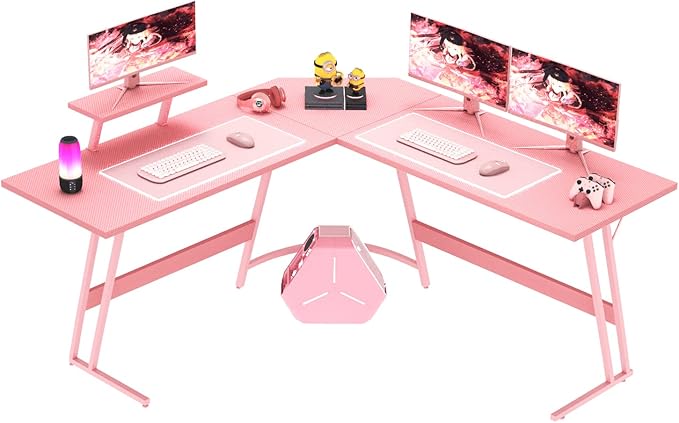 Homall Pink L Shaped Gaming Desk Computer Corner PC Desk Table with Large Monitor Stand for Home Office Studying Writing Workstation Gift for Girls and Women (Pink 57 Inch)