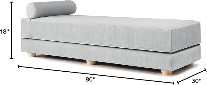 Jaxx Alon Daybed - Fold-Out Sleeper Chaise with Premium Memory Foam Queen-Size Mattress - Made in The USA - Ice