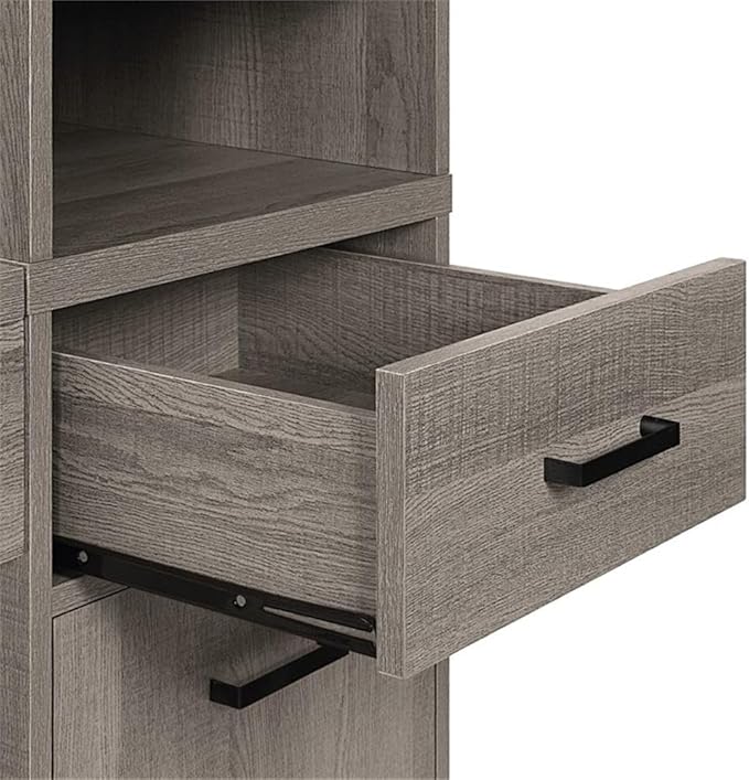 Pemberly Row Lane Worksmart Sit-to-Stand Desk Farm Oak Engineered Wood Adjustable Height with Hutch 54 W x 20.25 D x 42.5 H Storage Shelves Desk Drawer Home Office Organization