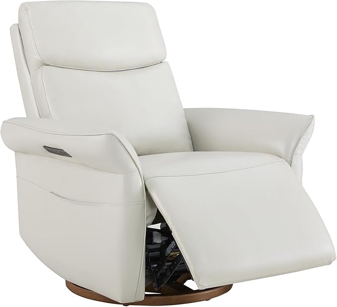 CHITA Genuine Leather Power Recliner Chair Electric Triple-Motor Swivel Glider Nursery Rocking Chair with Adjustable Power Headrest and Lumbar Support GREENGARD Gold Certified Creamy Grey
