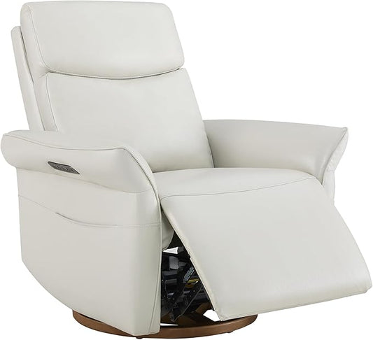 CHITA Genuine Leather Power Recliner Chair Electric Triple-Motor Swivel Glider Nursery Rocking Chair with Adjustable Power Headrest and Lumbar Support GREENGARD Gold Certified Creamy Grey
