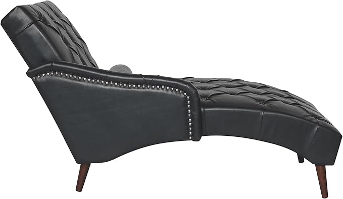 Luxury Indoor Recliner Chair with Pillow &amp Wooden Legs - Tufted Back &amp Arms PU Leather Lounge Chair for Living Room/Bedroom (Black)