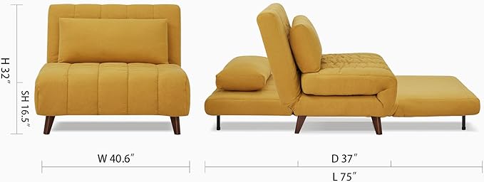 Convertible Sleeper Chair 3 in 1 Folding Single Chair Sleep Turns into Bed Sofa Bed for Adults Foldable Twin Chaise Lounge for Living Room Bedroom Sturdy Wood Frame and Easy Assembly