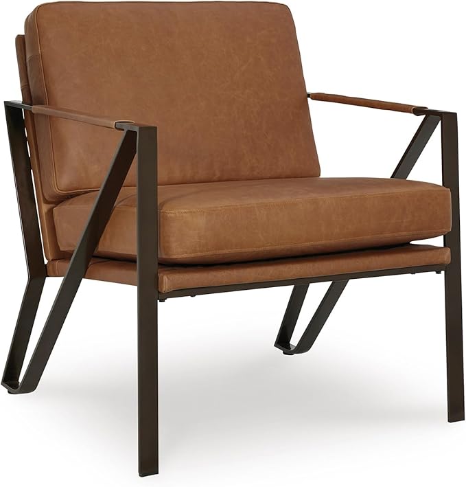 Signature Design by Ashley Garronmont Mid-Century Modern Leather Accent Chair with Metal Frame Light Brown &amp Metallic