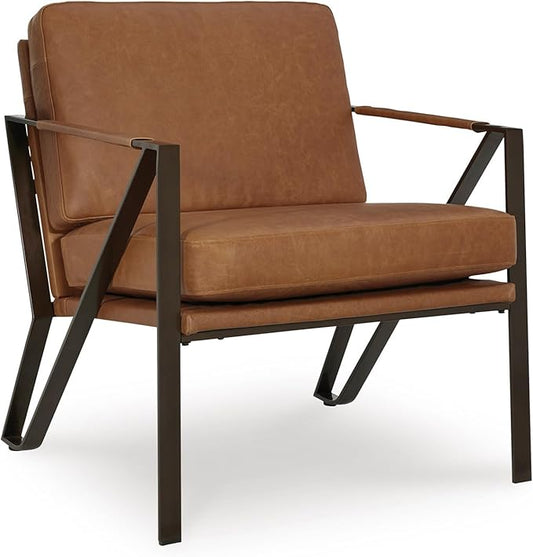 Signature Design by Ashley Garronmont Mid-Century Modern Leather Accent Chair with Metal Frame Light Brown &amp Metallic