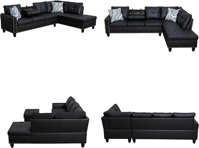 Sectional Couches for Living Room Convertible 4 Seat Modular Sectional Sofa Set for Living Room L Shaped Couch Modern Sofas for Apartment/Office Black