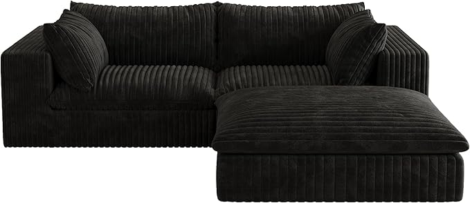 Cloud Compressed Modular Sectional Sofa Comfy Corduroy 78.8 Loveseat with 35D High Density Foam Deep Seat Boneless Sofa with Large Ottoman and Detachable Down Filled Cushions | Plush Wider Armrest