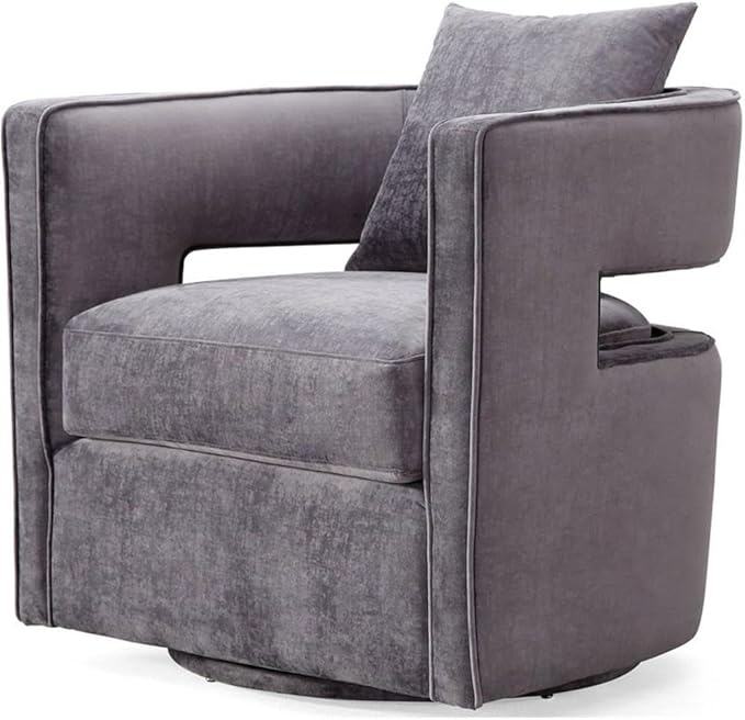 Tov Furniture Kennedy Modern Handmade Velvet Swivel Chair Gray