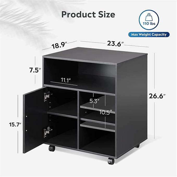 GLigeT Filing Cabinet Open Wood Storage Filing Cabinet Mobile Printer Stand Adjustable Shelf Rolling for Office Home File Storage Cabinets