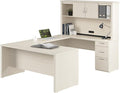 Bestar Logan 66W U or L-Shaped Executive Office Desk with Pedestal and Hutch in White Chocolate