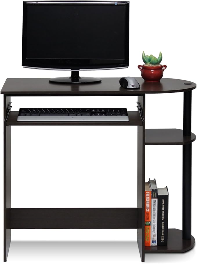 Furinno Simplistic Easy Assembly Computer Desk With Keyboard Tray Dark Brown/Black